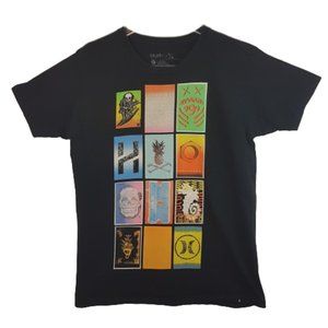 Vintage HURLEY Tee Shirt Large US L Multi Graphic Skull Surf Pineapple Seahorse